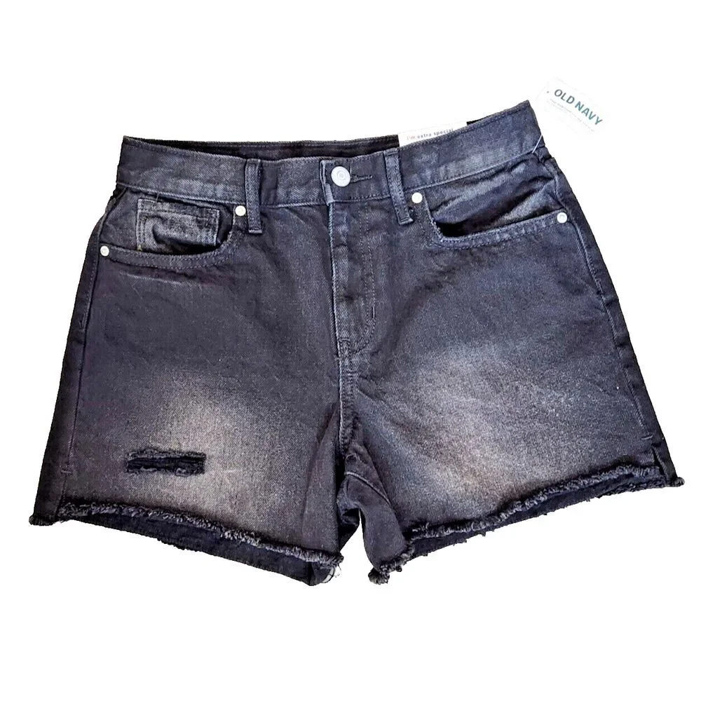 Old Navy Girls sz 14 Black Wash Denim Shorts Distressed Frayed Hem NEW